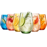 Khen front packaging showing six pastel stemless glasses, attractive and practical