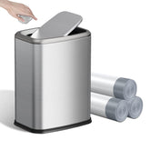 KHMMGK front view of slim rectangular trash can shows compact space-saving design