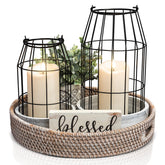 KIBAGA front view of both lanterns showing rustic farmhouse charm and styling versatility