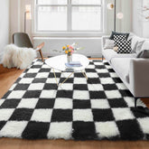 KICMOR front view of checkered rug shows modern pattern and instant room impact