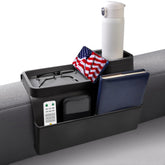 KindGa front view on armrest shows tidy storage and easy access