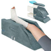 KingPavonini front view of grey leg pillow showing modular layers for customizable elevation