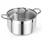 Kirecoo front view of stockpot showing polished stainless finish and capacity benefit