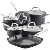 KitchenAid front view of cookware set showing contents and lids for organized storage
