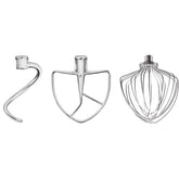 KitchenAid front view of three stainless steel attachments showing durable finish