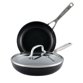 KitchenAid front packaging showing matte black pans and included lid benefits easy storage