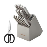 KitchenAid knife block front view showing full 15-piece set and neat storage benefit