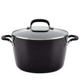 KitchenAid front view of onyx black 8-quart stock pot showing sleek finish and capacity benefit