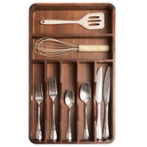 KitchenEdge acacia organizer front view showing neat compartments and durable design