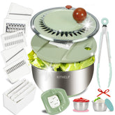 KITHELP front view of stainless steel spinner showing bowl and lid, durable prep