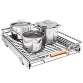 Kitstorack front view showing open pull-out drawer and organized contents benefit accessibility
