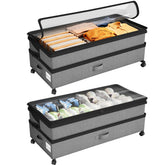 Kitstorack front view showing two gray under bed drawers and easy access benefit