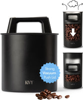 KIVY canister front view showing sleek stainless finish and compact profile for tidy storage