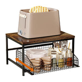 KLM front view of spice rack showing rustic wood top and metal frame benefit organized storage