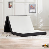 KMFurnila front view of folded tri-fold topper showing tidy storage and portability