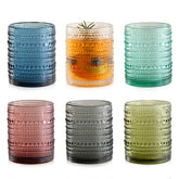 KMIGRUAN front packaging for six colored hobnail glasses showing gift-ready box and contents