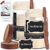 Kmise front view showing two 34 oz glass starter jars and accessories for organized baking