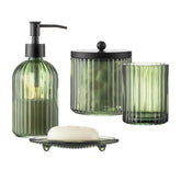 KMwares front view of green pressed-glass set showing complete organization benefits
