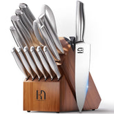 KnifeSaga acacia block with full 14-piece set, neat storage and quick access