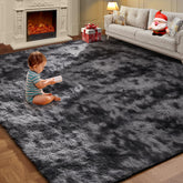 KNZE front view of tie-dyed dark gray rug showing overall shape and style benefit
