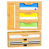 KOCWELL bamboo organizer front view showing neat bag and wrap storage and quick access