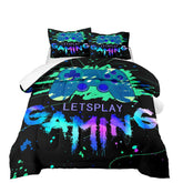 kodhyvj front view showing duvet and pillowcase with vibrant gamepad design and cozy look