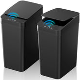 KOEYLE front view of the black touchless trash can showing compact profile and neat appearance