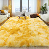 KOGSA front view of 4x6 tie-dyed yellow rug showing bright color and shape benefit warmth