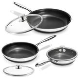 KOKHUB front view of 3‑piece set showing pans and lids, organized for easy selection