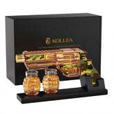 Kollea pistol decanter front view showing camo finish and clear glass for standout display