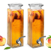 KooK front view of glass dispenser showing clear jar and spigot, easy pouring