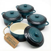 KooK mini cocotte front packaging showing set of four and durable stoneware benefits