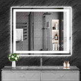 Koonmi front view LED mirror showing even illumination and modern style