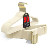Korpai 50-pack front packaging showing beige velvet hangers and tidy organization