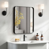 Kosmonia front view 20x16 mirror shows crisp reflection and sleek matte black style