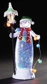 KOURILAND snowman front view with lamp and lighted ornament string, bright focal accent