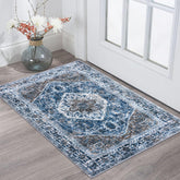 KOZYFLY front view of 2x3 blue entry rug showing pattern and size benefits