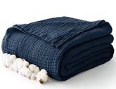 Kozyhvn front view of navy throw blanket showing full size and color benefit