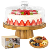 Krbnk front view of cake stand showcasing cake and clear dome for elegant display