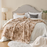 Krifey blanket front spread shows plush marbled beige and invites cozy warmth