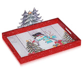 Krismax front view red snowman tray showing festive serving surface and handles benefit: holiday charm