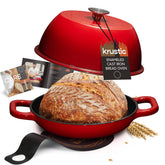 Krustic front view of red Dutch oven showcasing pot and lid for versatile cooking