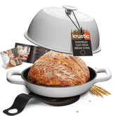 Krustic front view of white Dutch oven showing clean silhouette and durable finish
