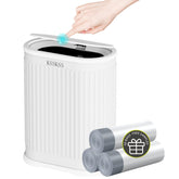 KSSKSS front view of white slim trash can showing compact profile and neat look