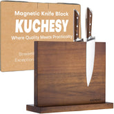 KUCHEASY front view of magnetic knife holder showcasing sleek wood and capacity