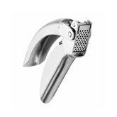 Kuhn Rikon front view showing stainless garlic press and clean design benefit