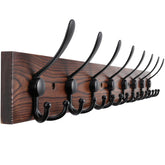 Kuhome front view of full 32.2-inch rack showing eight black triple-hooks and pine plank, neat storage