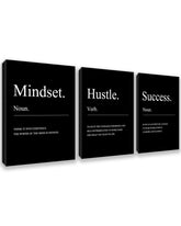 Kuiluuye front view of three-panel motivational canvas showing cohesive success message and modern look