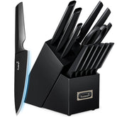 KUISINE front view of knife block and organized 15-piece set, tidy storage benefit