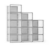 Kuject front view of 12-pack clear shoe boxes showing organized storage benefits